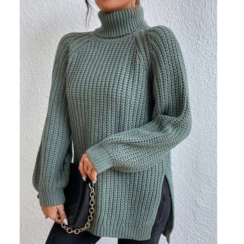Womens Ribbed Turtleneck Sweater with Foldable Neck and Stretch Fit, Machine Wash