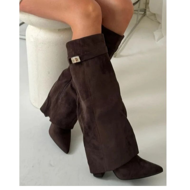Thigh High Boots with Adjustable Buckle and Block Heel, Cushioned Insole