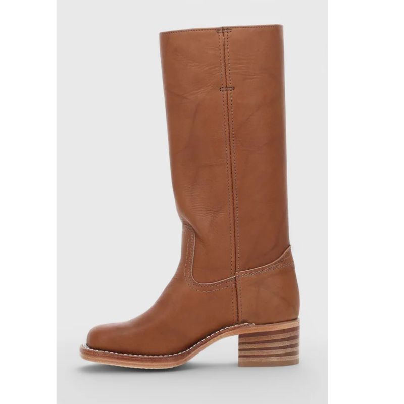 Womens Knee-High Leather Boots with Cushioned Insole and Stacked Heel, Pull-On Fit