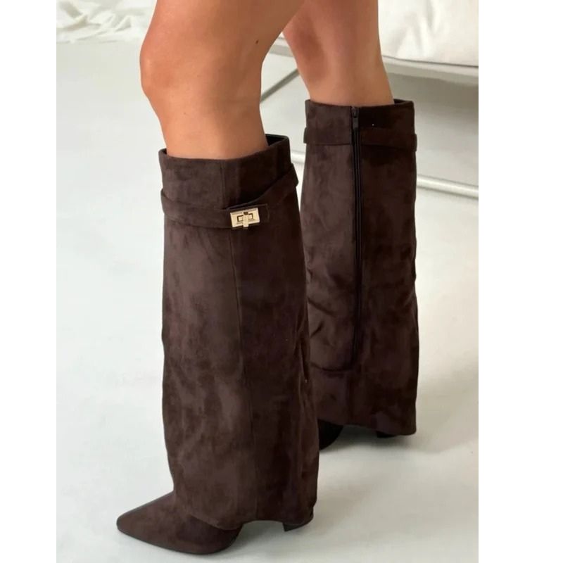 Thigh High Boots with Adjustable Buckle and Block Heel, Cushioned Insole