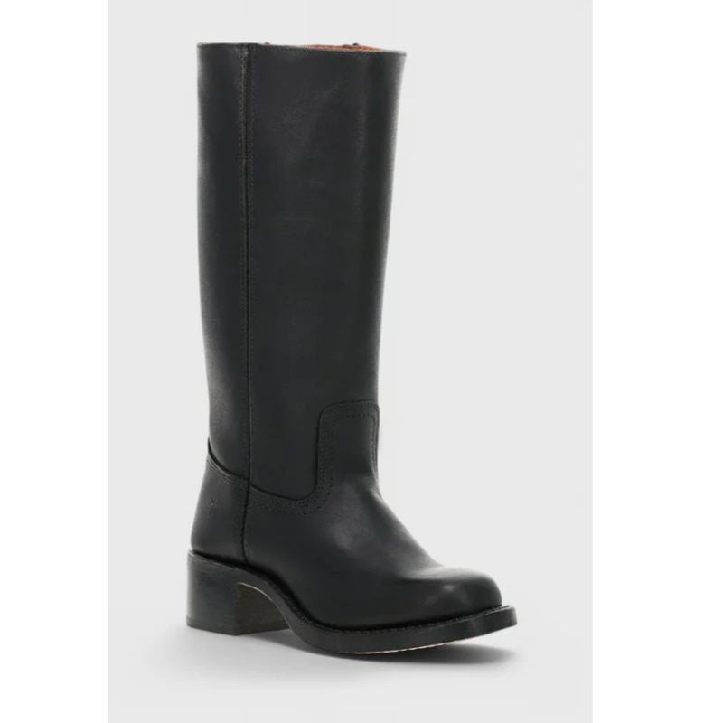 Womens Knee-High Leather Boots with Cushioned Insole and Stacked Heel, Pull-On Fit