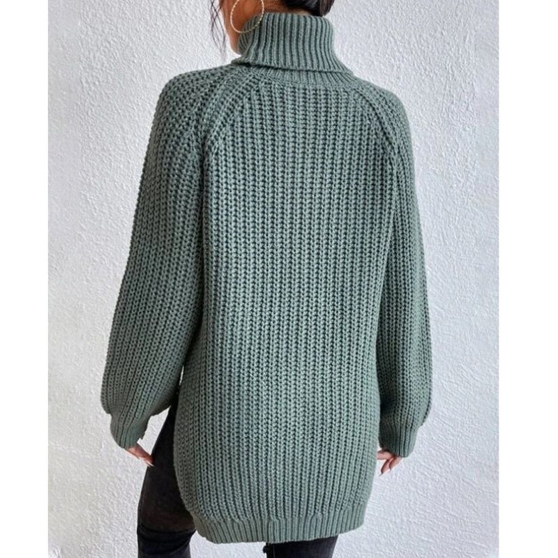 Womens Ribbed Turtleneck Sweater with Foldable Neck and Stretch Fit, Machine Wash