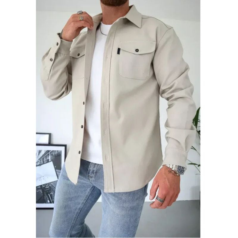 Casual Overshirt with Button Front and Chest Pockets, Modern Relaxed Fit