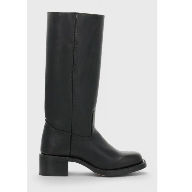 Womens Knee-High Leather Boots with Cushioned Insole and Stacked Heel, Pull-On Fit