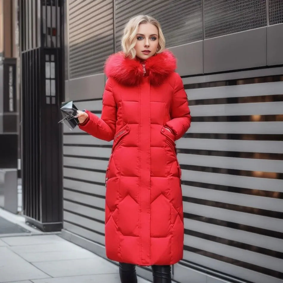Womens Quilted Winter Coat with Trimmed Hood and Tailored Silhouette, Machine Washable