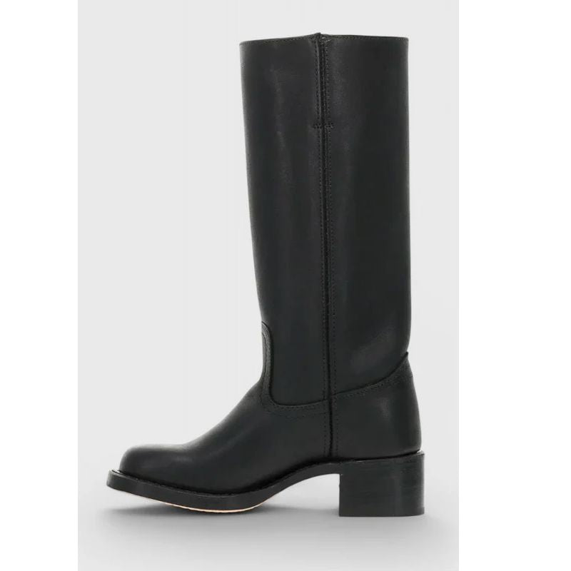 Womens Knee-High Leather Boots with Cushioned Insole and Stacked Heel, Pull-On Fit