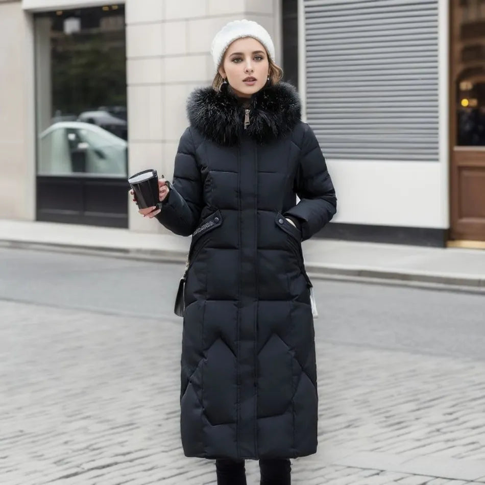 Womens Quilted Winter Coat with Trimmed Hood and Tailored Silhouette, Machine Washable