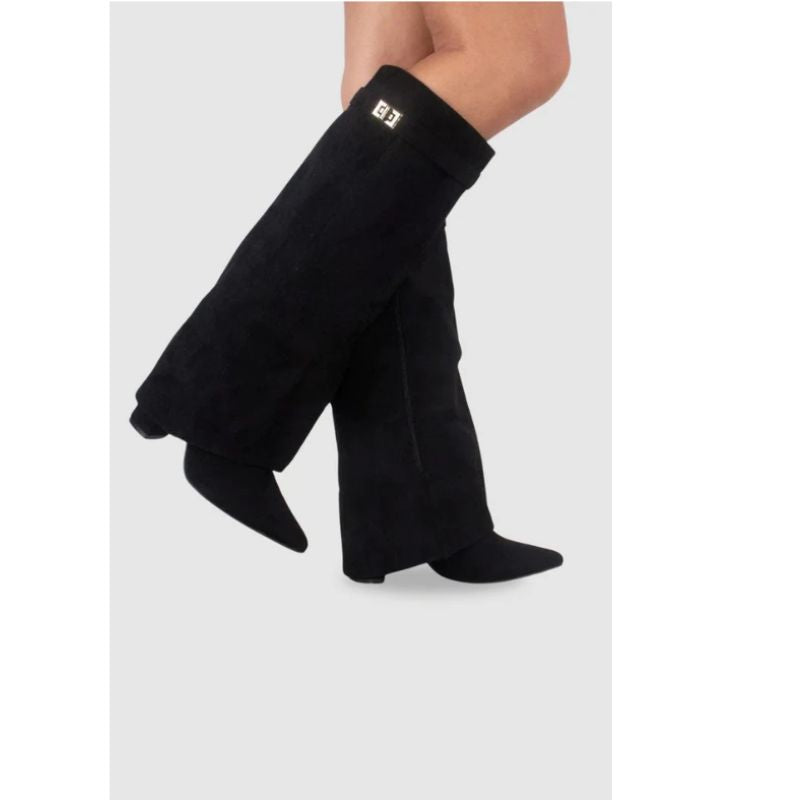 Thigh High Boots with Adjustable Buckle and Block Heel, Cushioned Insole