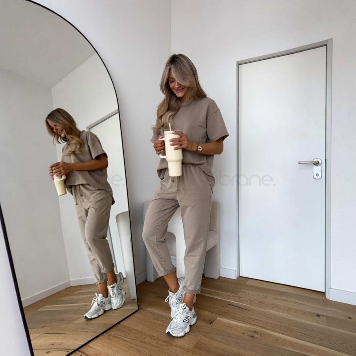 Two-Piece Lounge Set with Adjustable Waist and Ripped Detail, Short Top, Pants