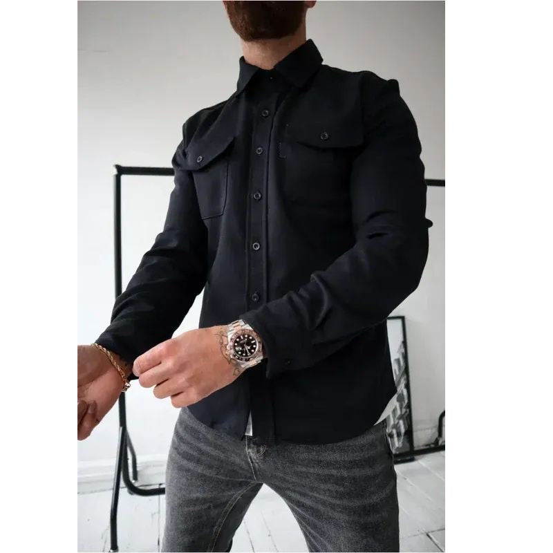 Casual Overshirt with Button Front and Chest Pockets, Modern Relaxed Fit