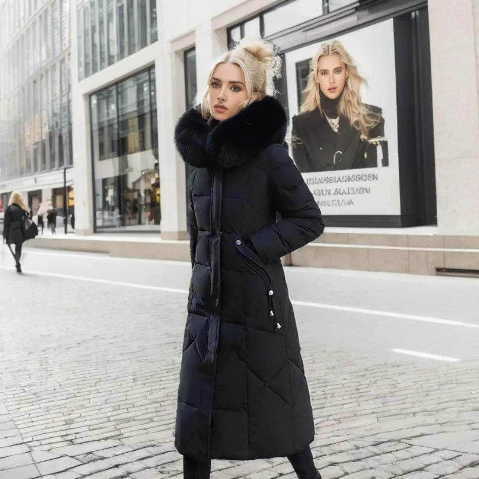 Womens Quilted Winter Coat with Trimmed Hood and Tailored Silhouette, Machine Washable