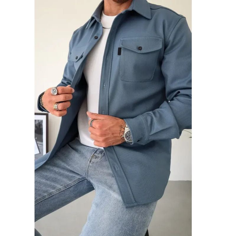Casual Overshirt with Button Front and Chest Pockets, Modern Relaxed Fit