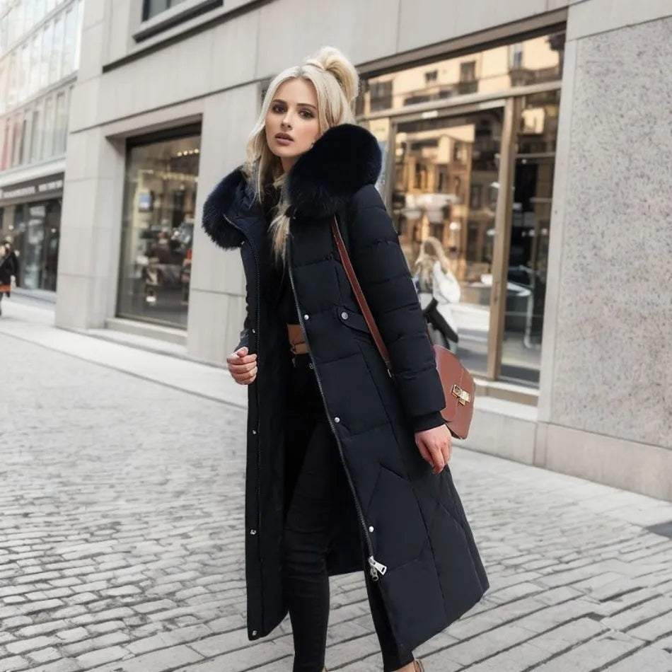 Womens Quilted Winter Coat with Trimmed Hood and Tailored Silhouette, Machine Washable