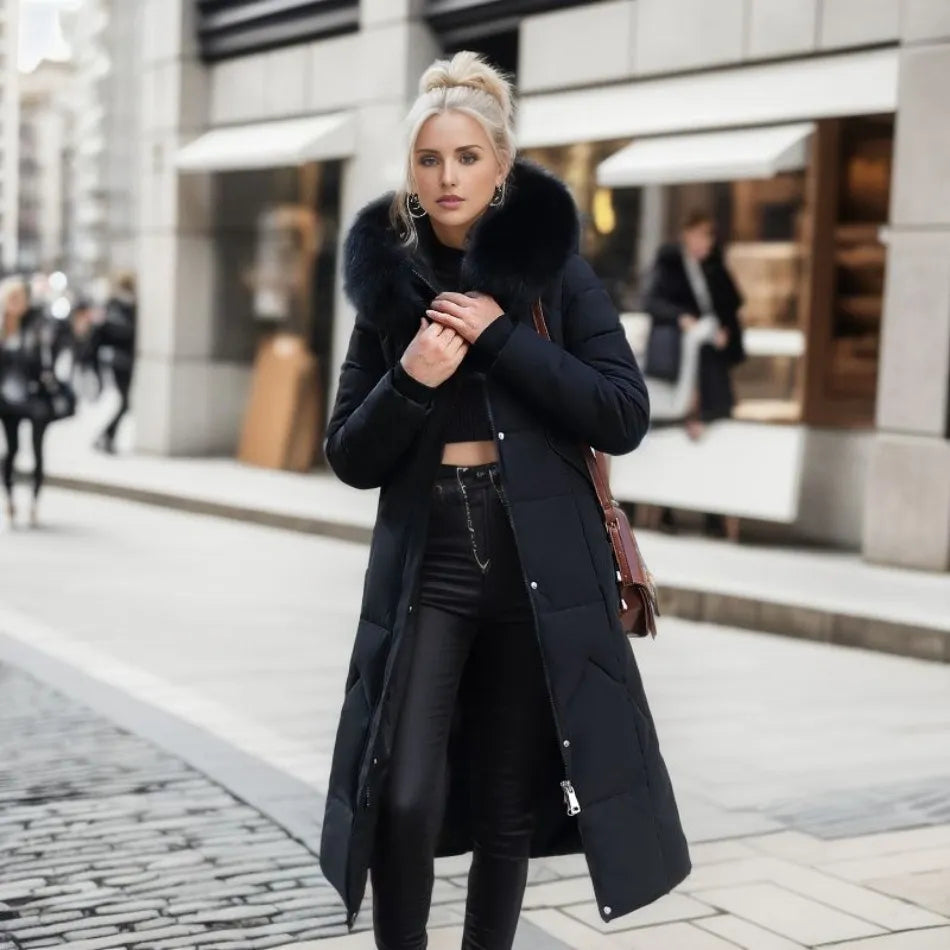 Womens Quilted Winter Coat with Trimmed Hood and Tailored Silhouette, Machine Washable