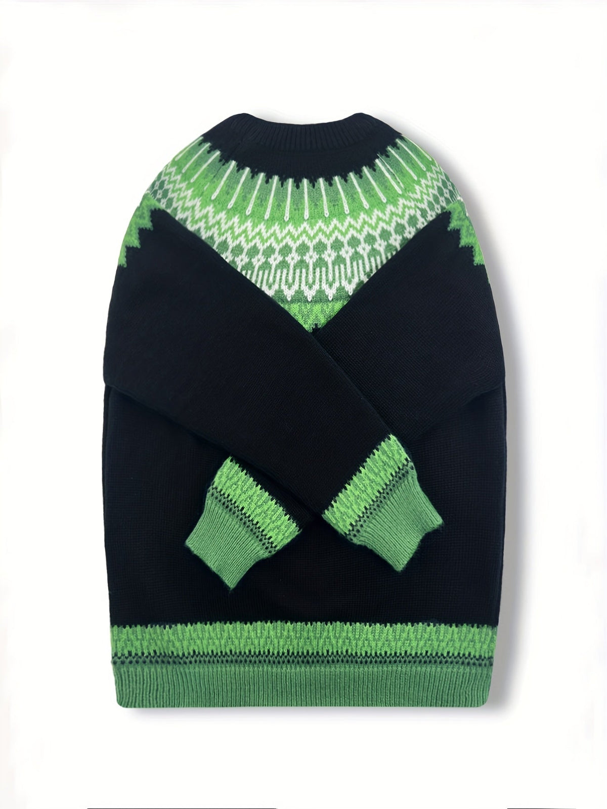 Chunky Jacquard Knit Sweater with Round Neck and Relaxed Fit