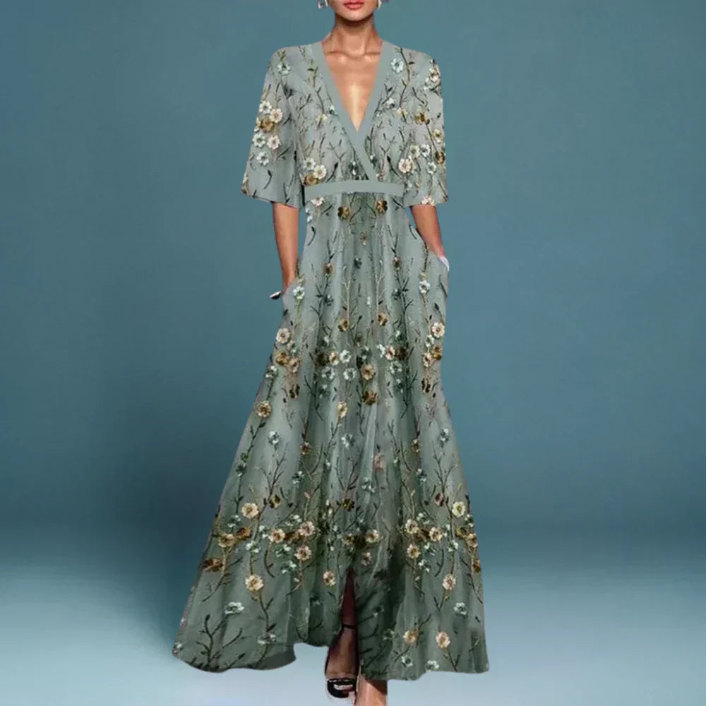 Floral Maxi Dress with Lightweight Breathable Fabric and A-Line Cut, Machine Washable