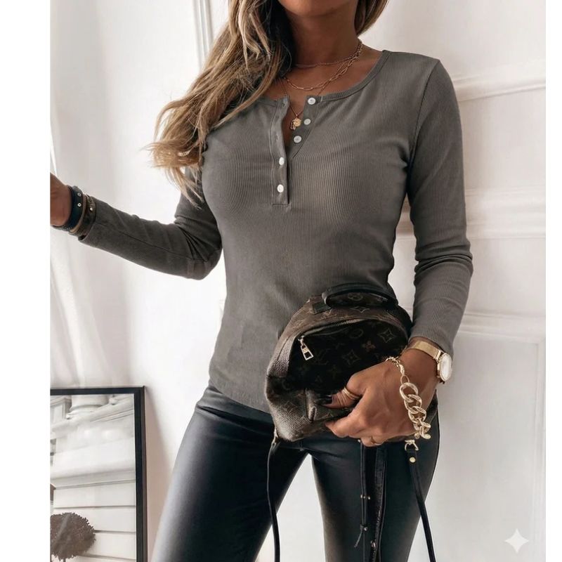 Womens Long Sleeve Shirt with Button Front and Fitted Silhouette, Soft Knit Blend