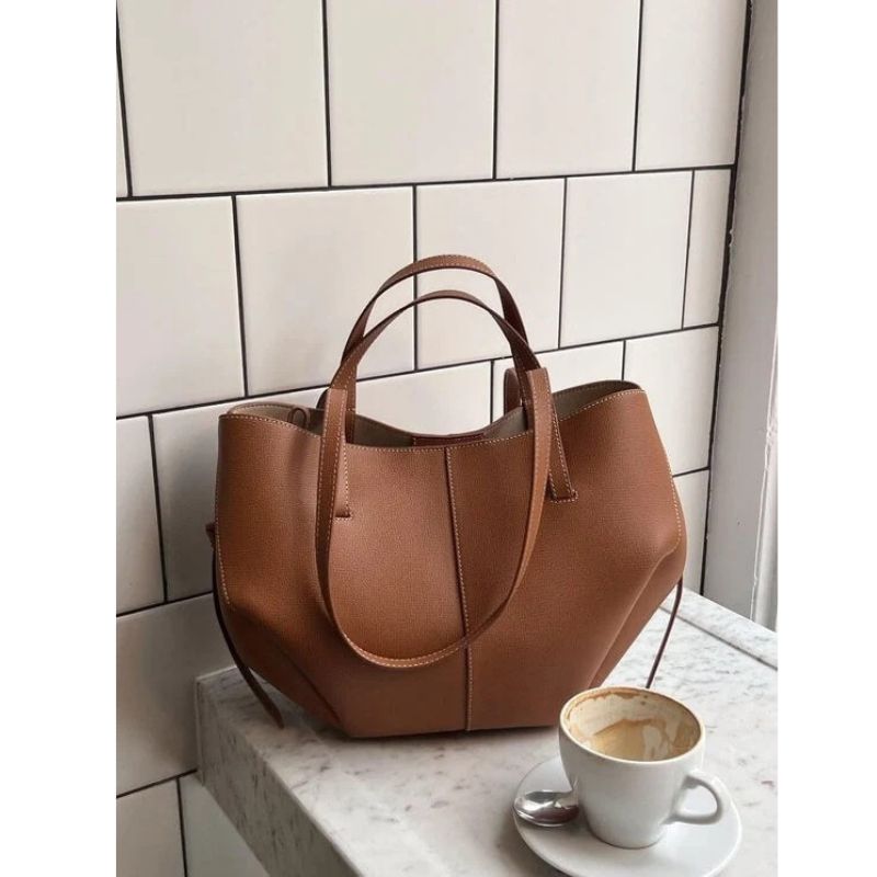Structured Large Tote Bag with Shoulder Handles for Laptops and Work Essentials