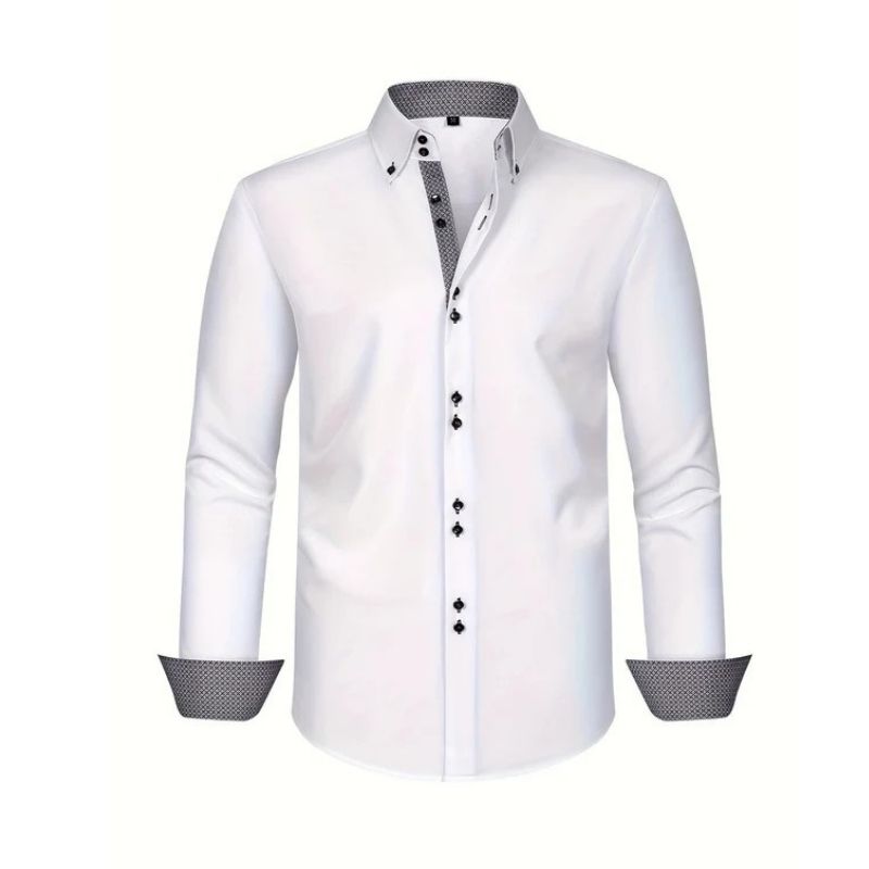 Mens Slim Fit Long Sleeve Dress Shirt with Button Front Collar