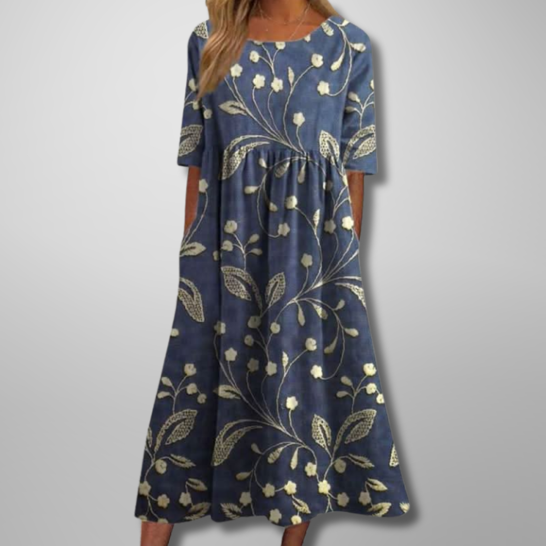 Floral Midi Dress with Relaxed Silhouette and Lightweight Woven Blend, Machine Washable