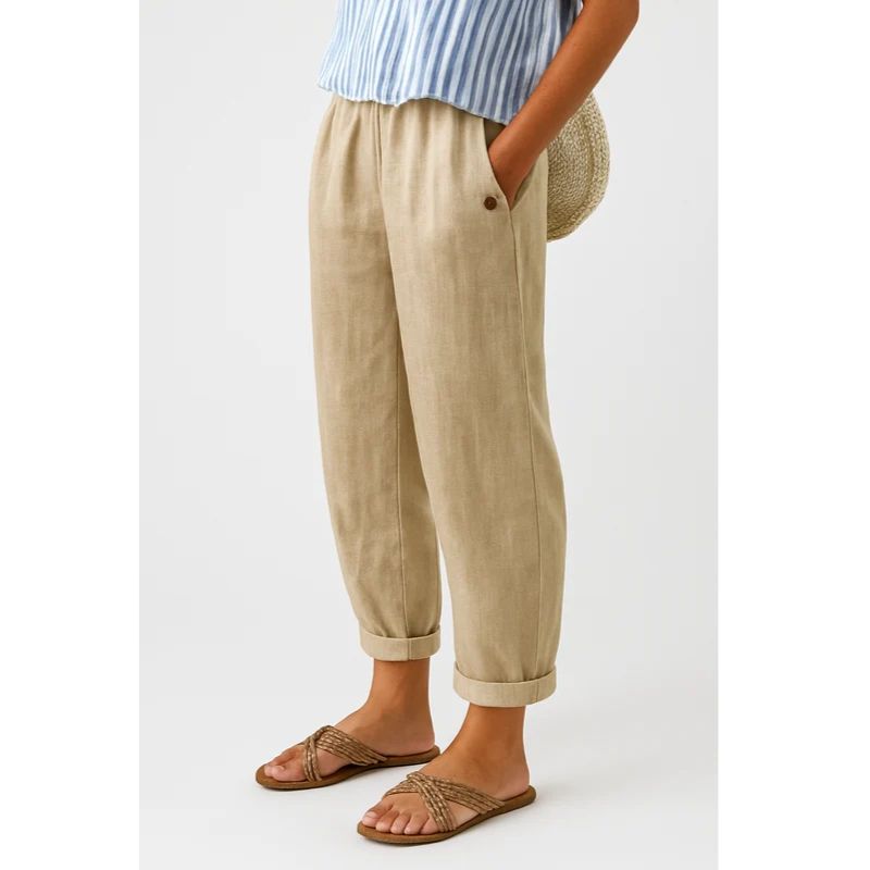Lightweight Straight-Leg Pants with Elastic Waistband and Side Pockets