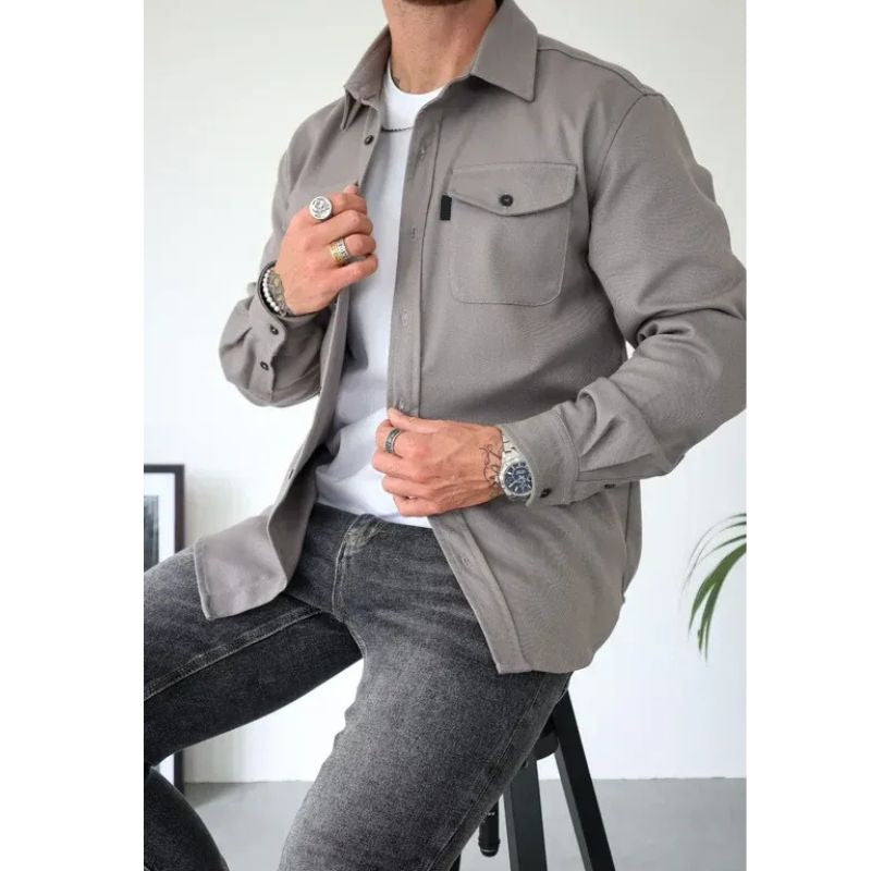 Casual Overshirt with Button Front and Chest Pockets, Modern Relaxed Fit