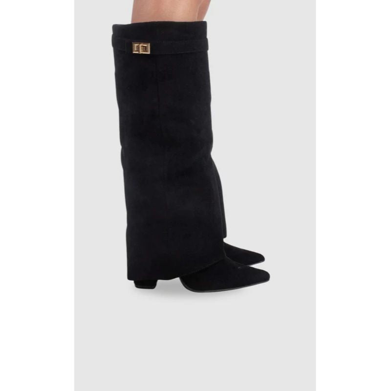 Thigh High Boots with Adjustable Buckle and Block Heel, Cushioned Insole