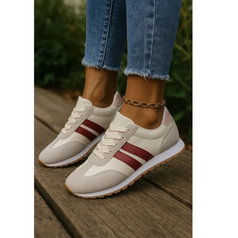 Womens Athletic Running Sneakers with Stripe Detailing and Cushioned Sole
