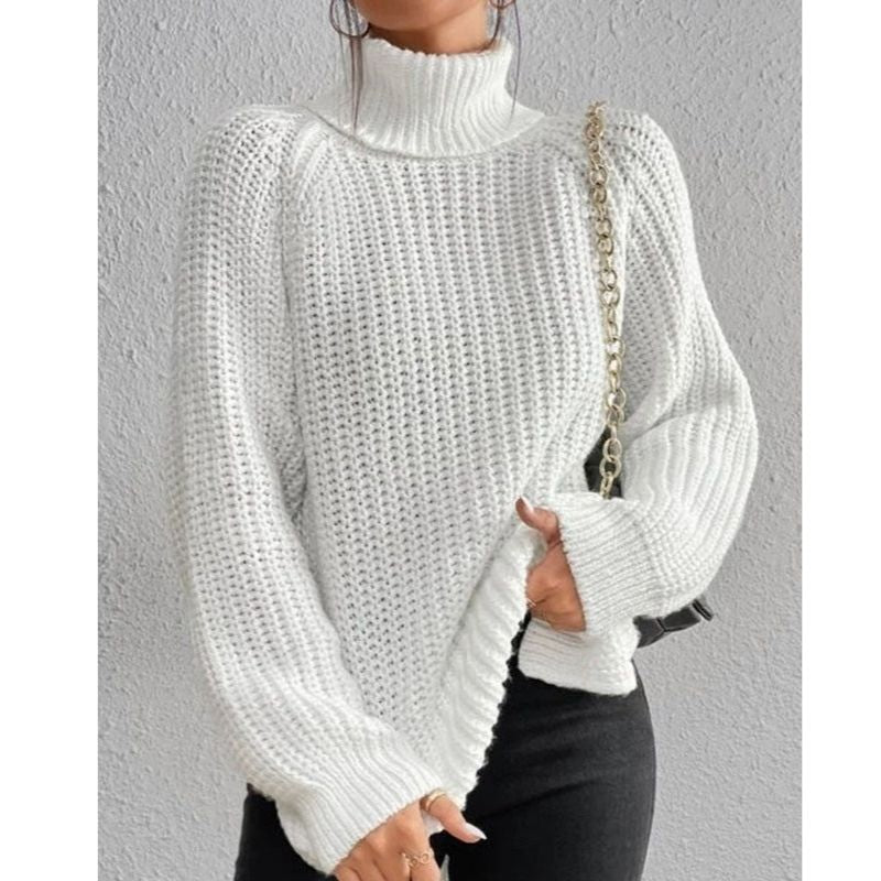 Womens Ribbed Turtleneck Sweater with Foldable Neck and Stretch Fit, Machine Wash
