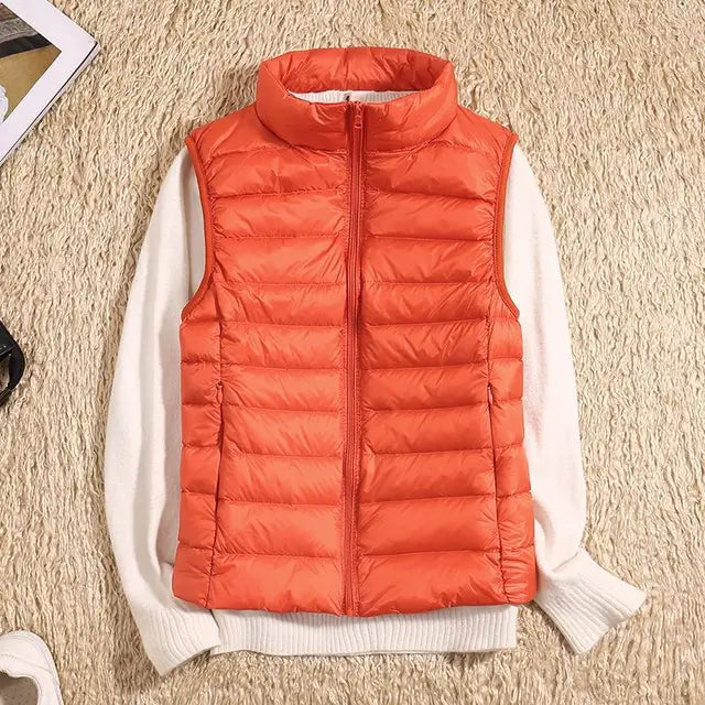 Womens Lightweight Puffer Vest with Full-Length Zip and Quilted Silhouette