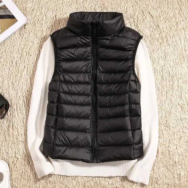 Womens Lightweight Puffer Vest with Full-Length Zip and Quilted Silhouette