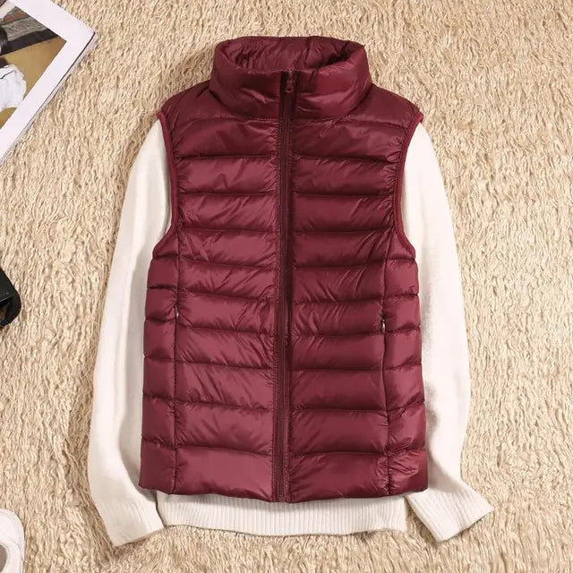 Womens Lightweight Puffer Vest with Full-Length Zip and Quilted Silhouette