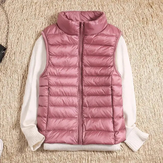 Womens Lightweight Puffer Vest with Full-Length Zip and Quilted Silhouette