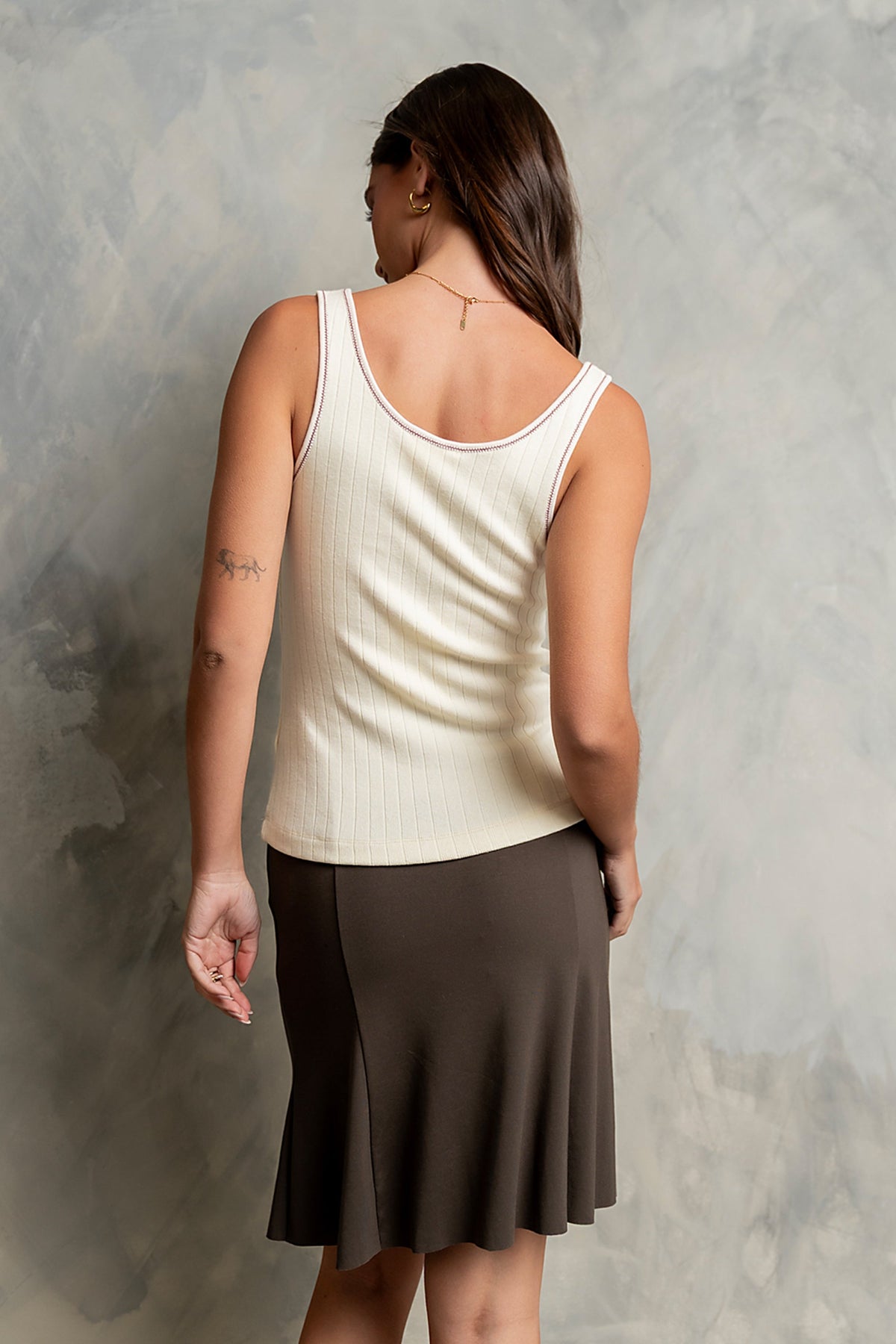 Ribbed Knit Skirt with Elastic Waistband and Modal Blend, Knee Length