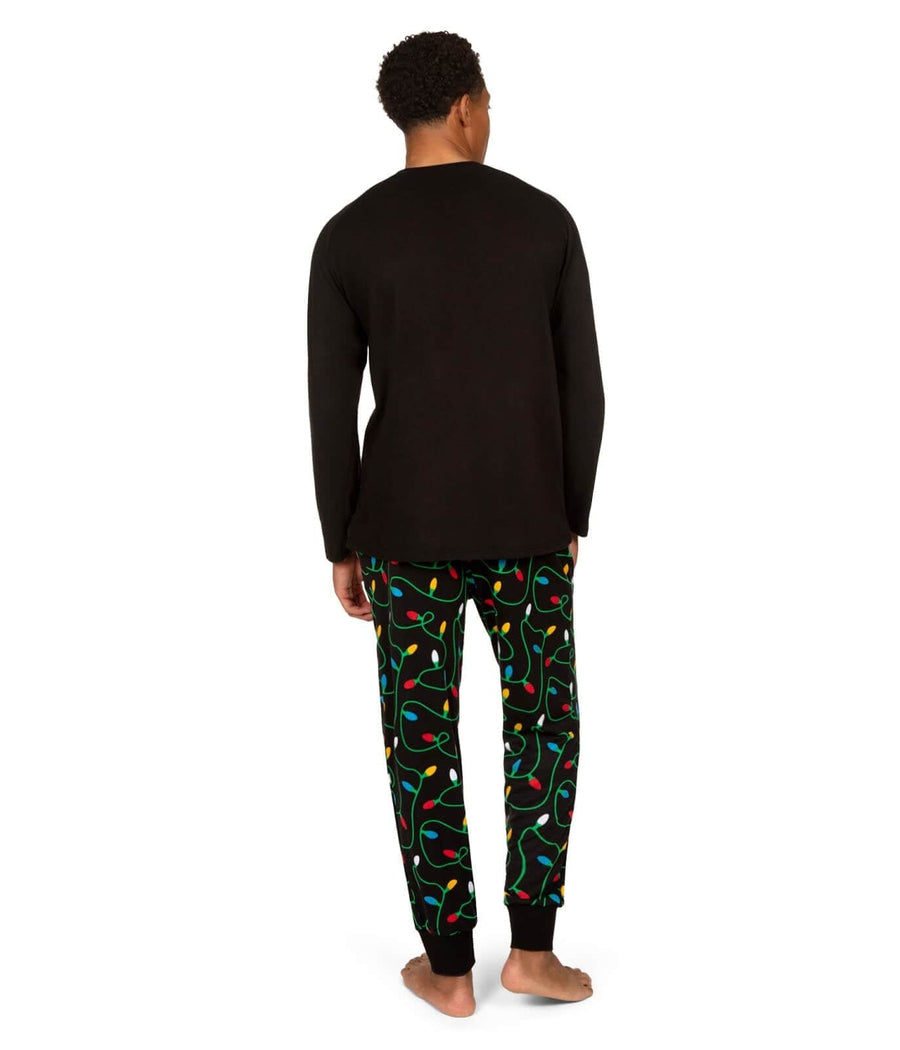Mens Christmas Pajama Set with String Light Pattern and Long Sleeves
