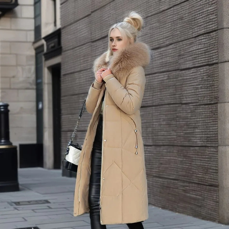 Womens Quilted Winter Coat with Trimmed Hood and Tailored Silhouette, Machine Washable