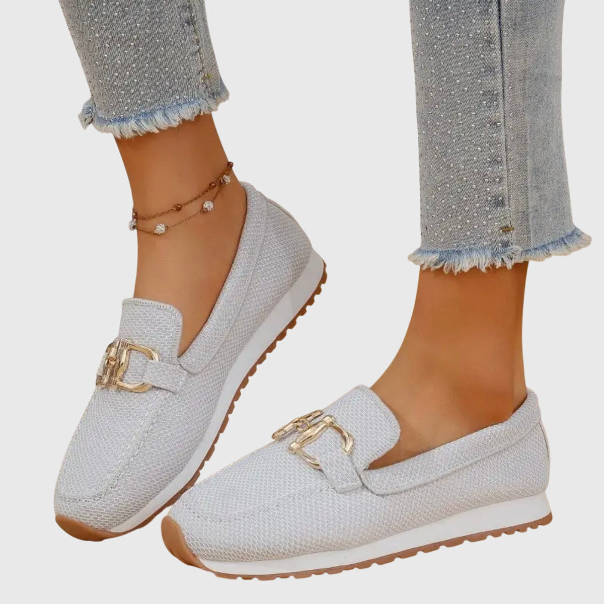 Woven Loafers with Chain Detail for Women