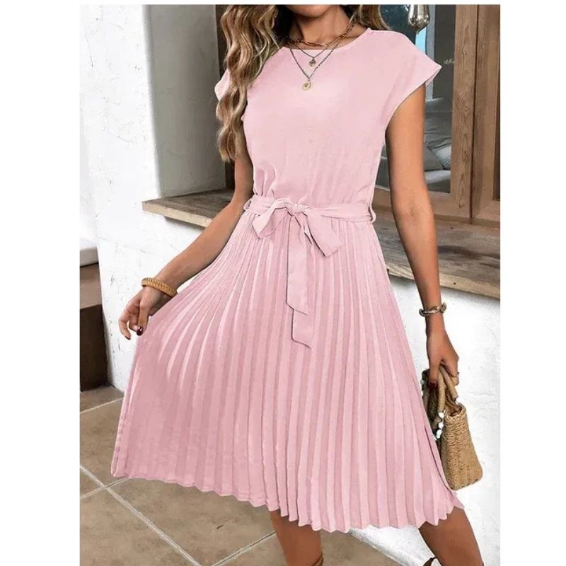 Pleated Midi Dress with Relaxed Fit for Summer Casual Wear