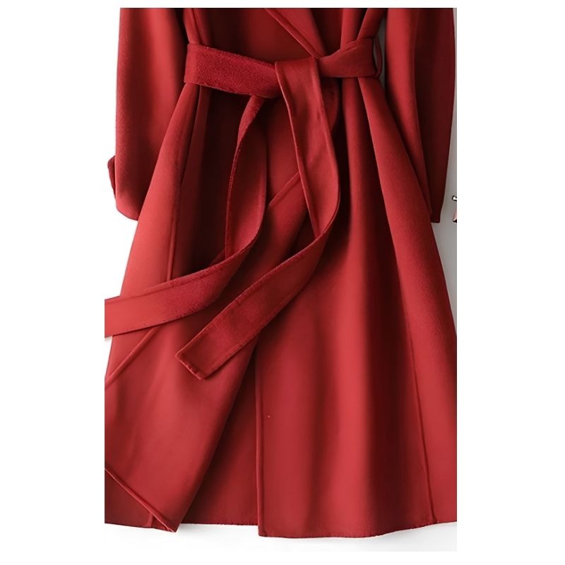 Womens A-Line Wrap Coat with Notch Lapel and Adjustable Belt