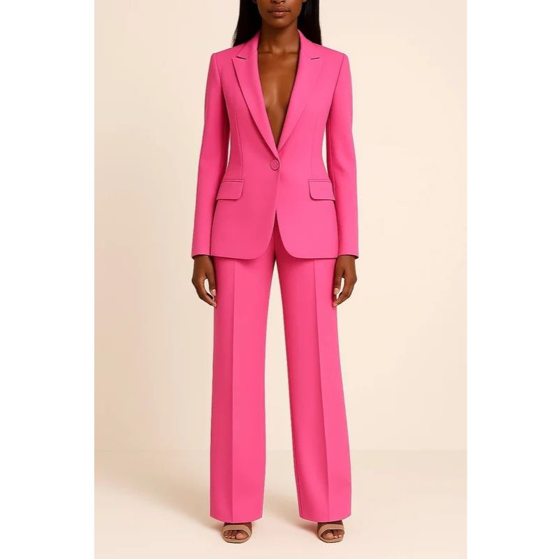 Womens Tailored Suit Set with Longline Blazer and Slim Trousers, Slight Stretch Fabric