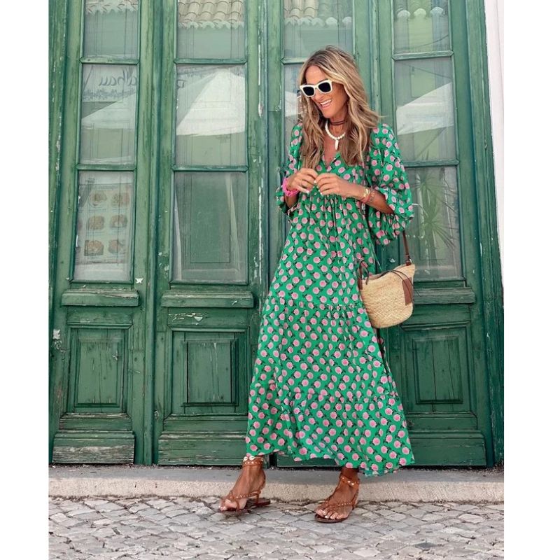 Midi Dress with Lightweight Breathable Fabric and Defined Waist, Flowing Skirt