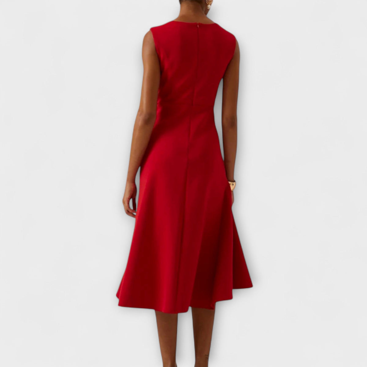 Asymmetric Midi Dress with Draped Detail and Sleeveless Cut, Lightweight Drapey Fabric