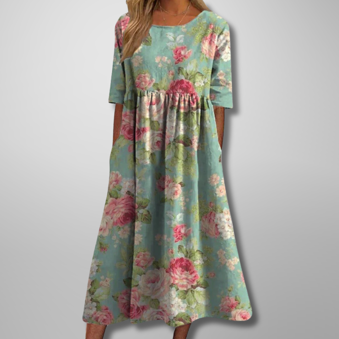 Floral Midi Dress with Relaxed Silhouette and Lightweight Woven Blend, Machine Washable