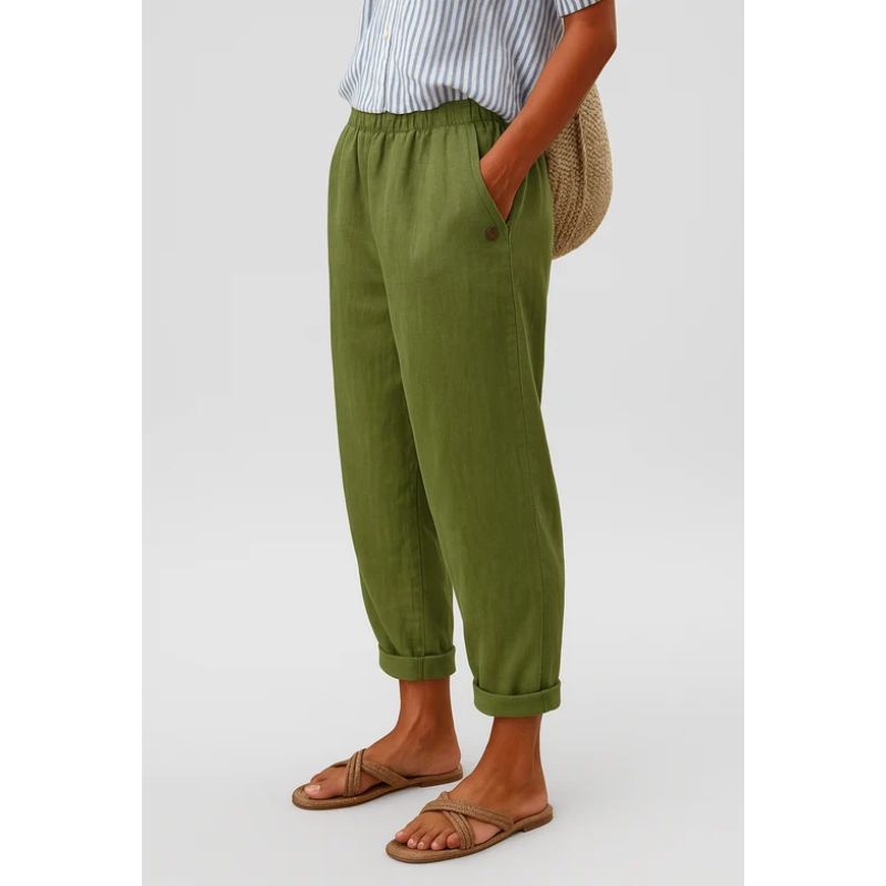 Lightweight Straight-Leg Pants with Elastic Waistband and Side Pockets