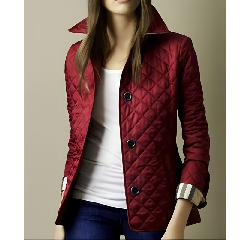 Womens Quilted Jacket with Diamond Stitching and Slim Fit, Lightweight Insulation