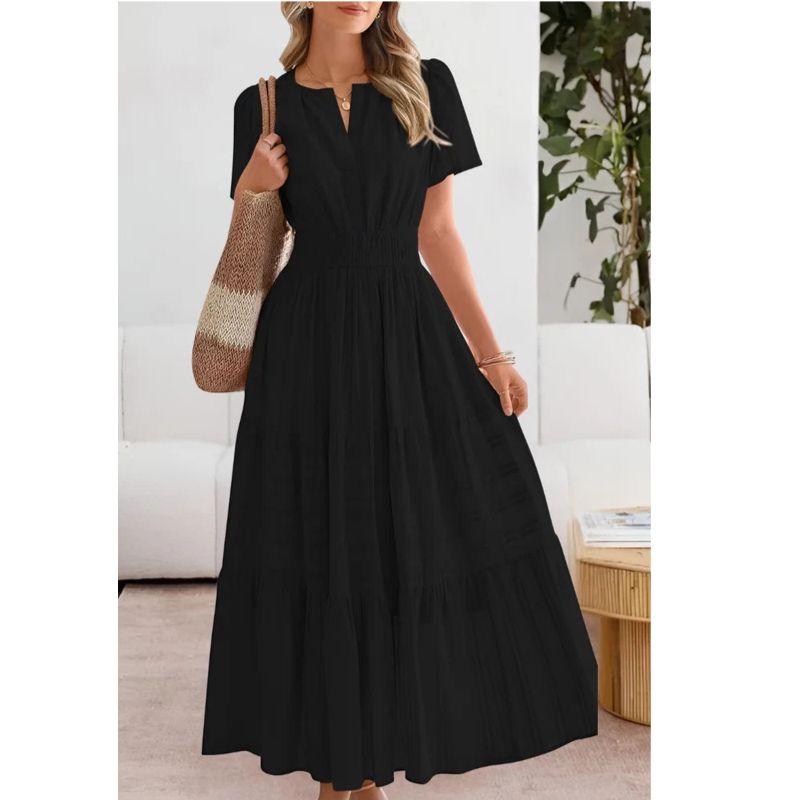 Flowy Midi Dress with Boho Pattern and Cotton Blend, Lined A-Line