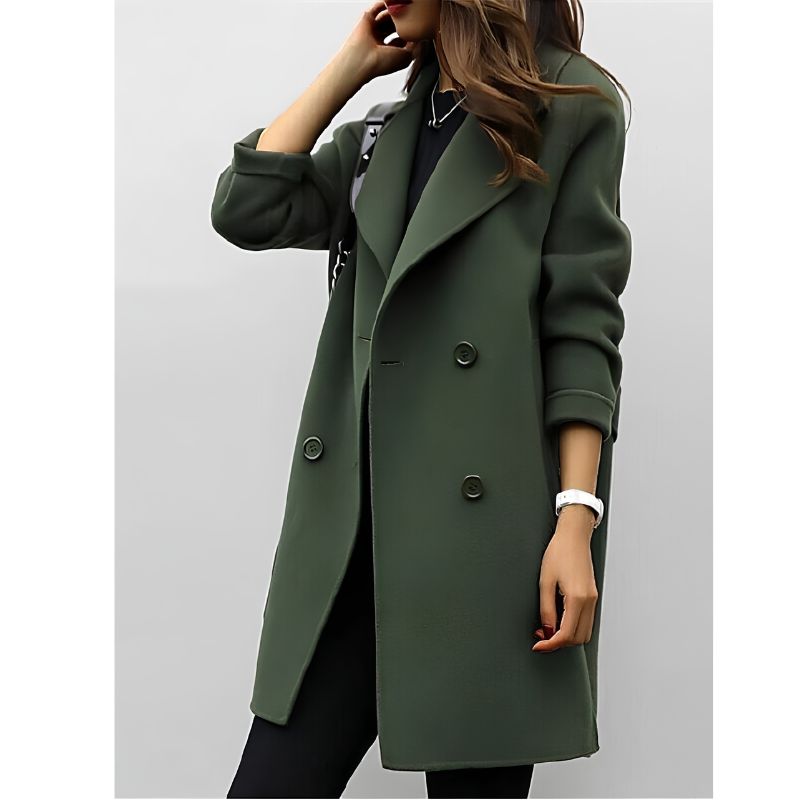 Double-Breasted Longline Winter Coat for Women