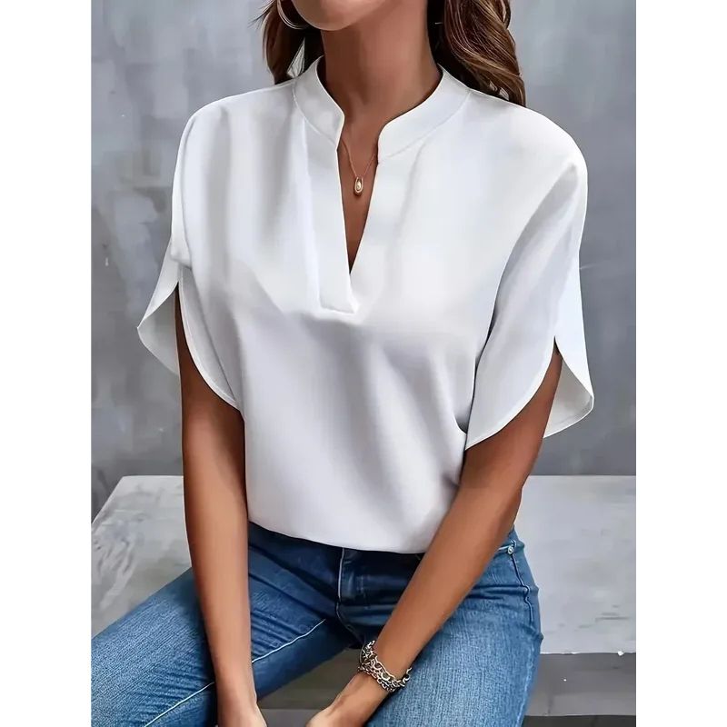 Womens Breathable Blouse with V-Neckline and Cap Sleeves