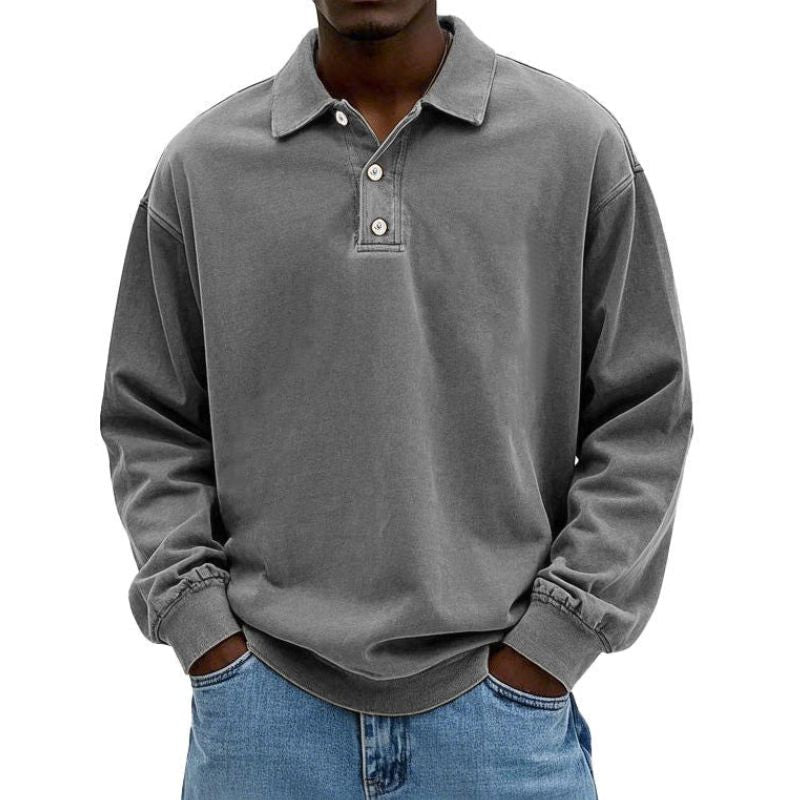 Mens Long-Sleeved Polo Shirt, Breathable Fabric