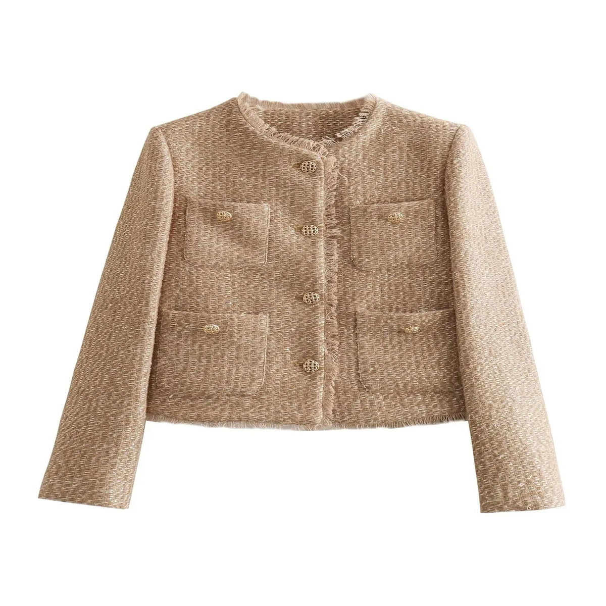 Cropped Tweed Blazer with Button Front and Tailored Fit - Fully Lined
